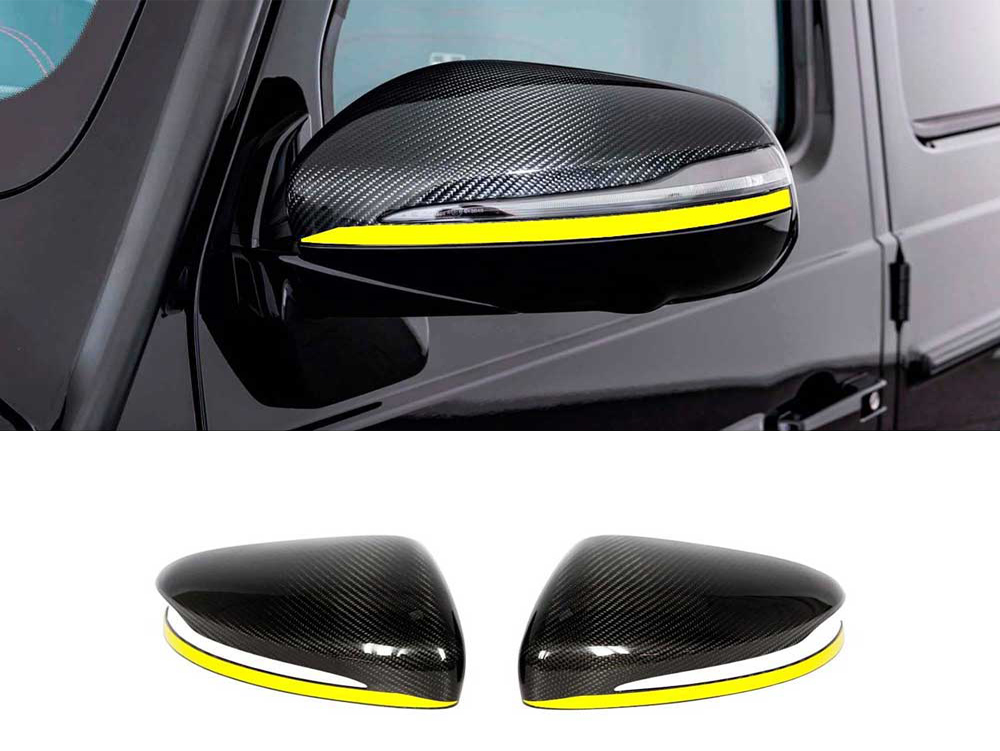 Carbon Fiber Mirror Covers With Yellow Stripes for Mercedes-Benz G-Class W463A